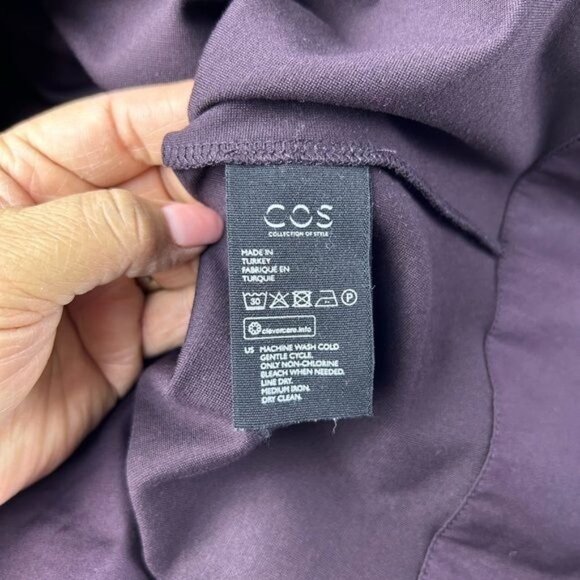 COS Burgundy Long Sleeve Cotton Boatneck Contrast Button Cuff Shift Dress Size M - Picture 8 of 13